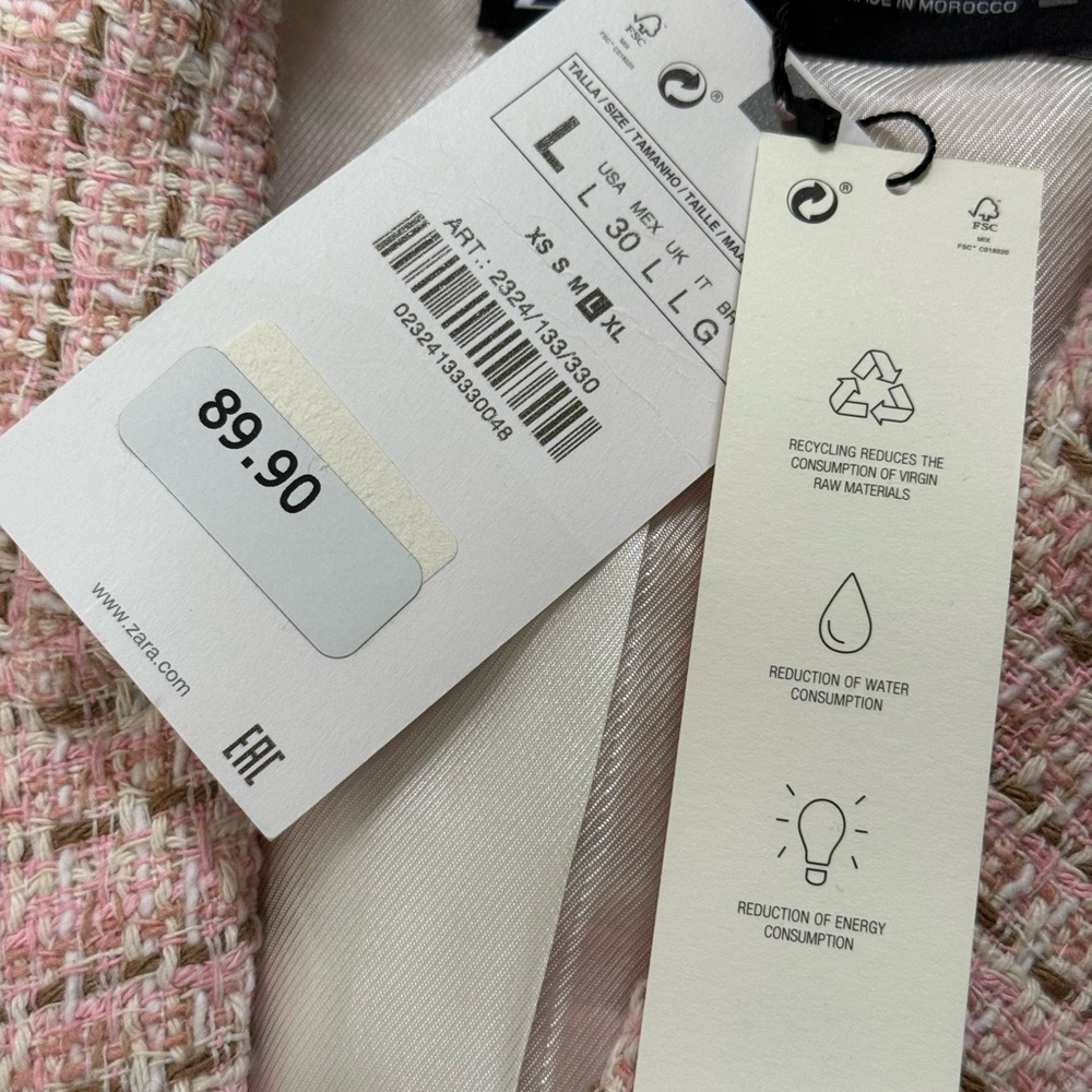 Zara Blush Pink Tweed Blazer Sz L (NWT) - $39 - Picture 8 of 11